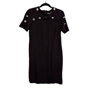 Studio Badgley Mishka Mini Shift Dress Womens M Black Evening Floral Rhinestones